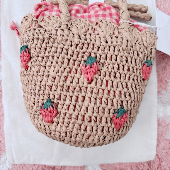 NWT Zara Strawberry Embroidered Straw Effect Bucket Bag - Picture 5 of 12